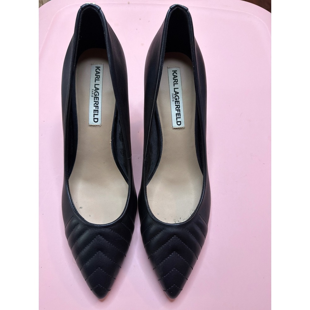 Karl Lagerfeld Black Pointed Toe Quilted Leather Heels